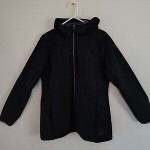 Land's End fleece lined hooded coat, black, women's size L/T 14-16